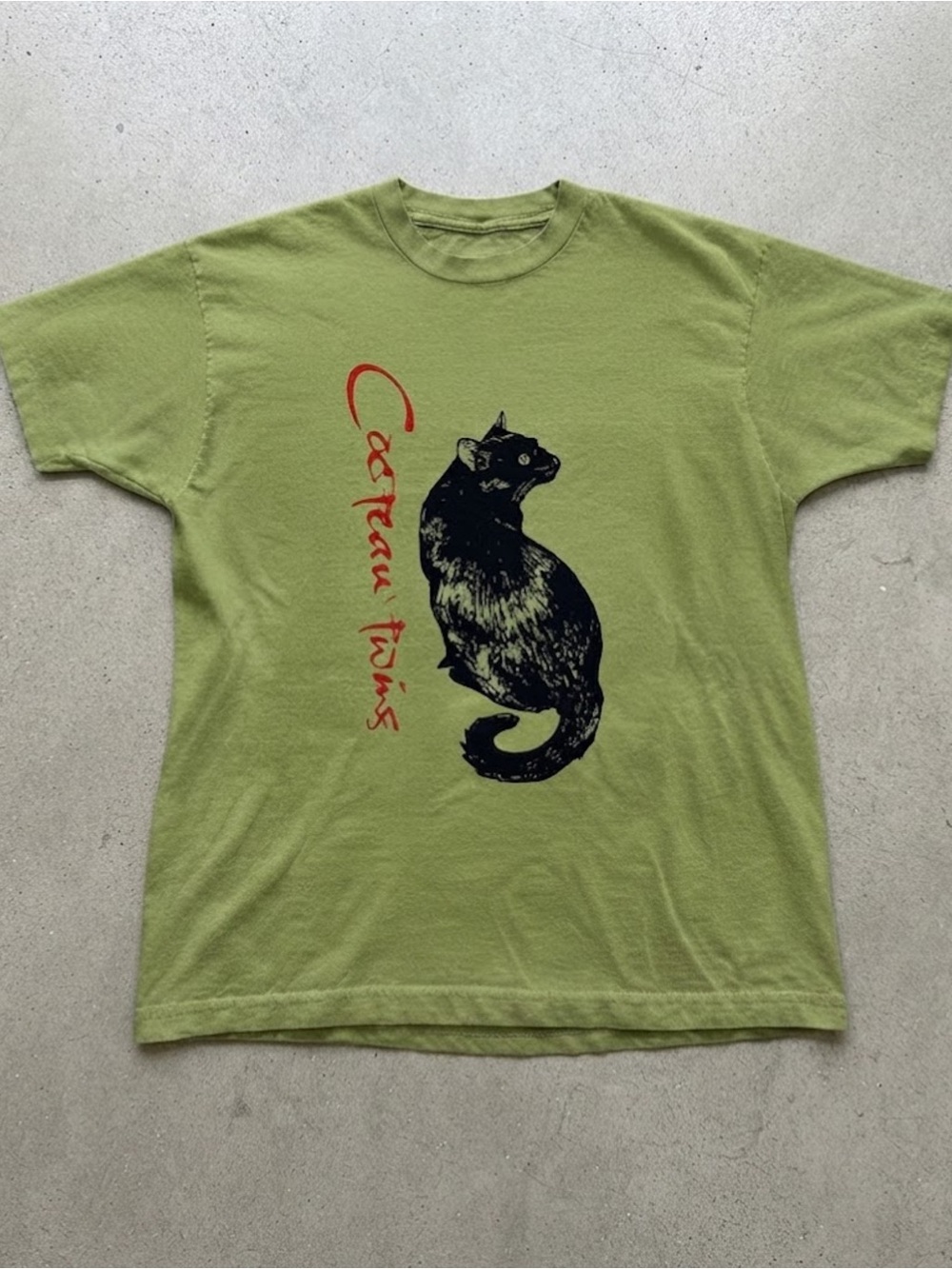 Black Cat Red Lettering Olive Green Cotton Gildan T-Shirt